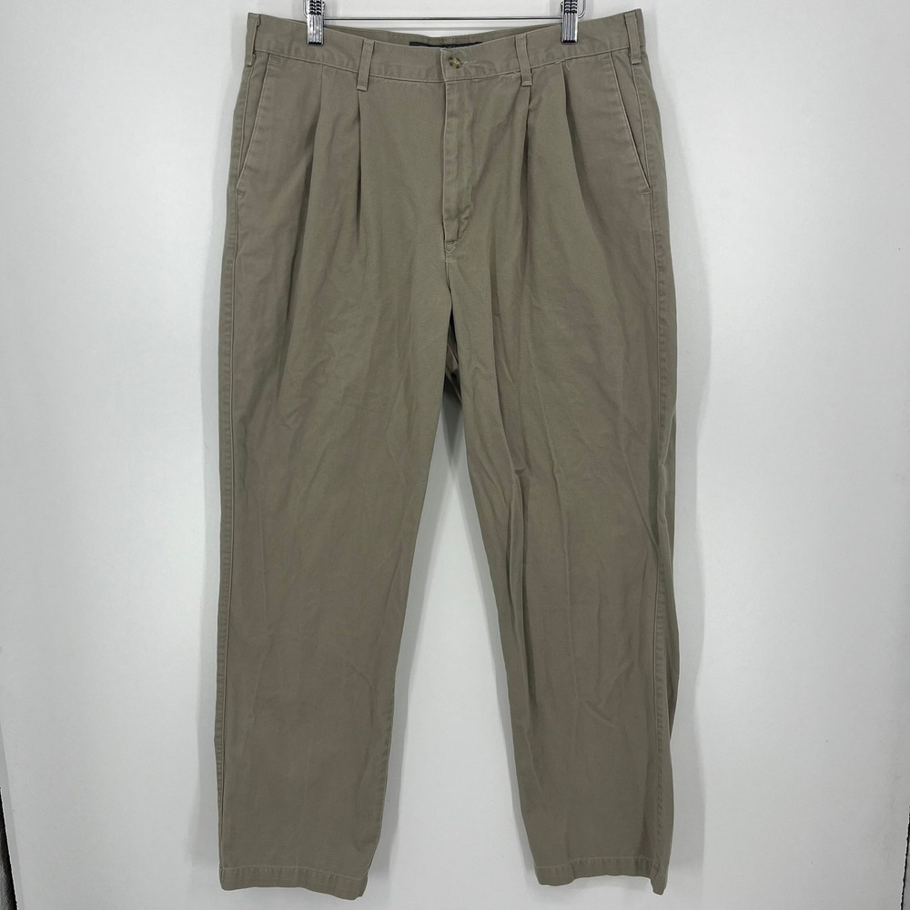 Dockers Golf Mens Khaki Pleated Front Chino Pants Tan Relaxed Fit Trousers